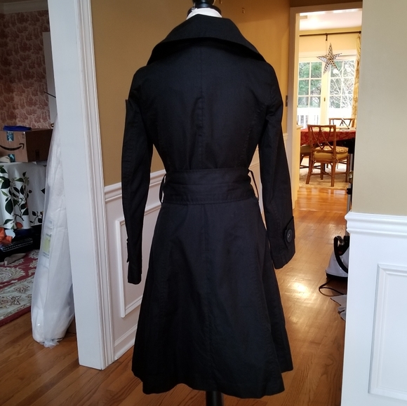 Zara High-collared Black Trench Coat Jacket Medium - Picture 6 of 7